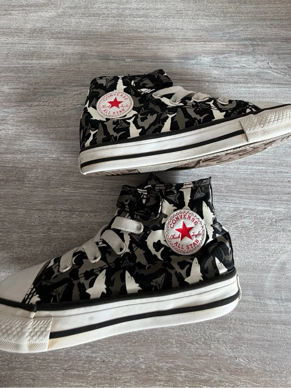 Converse Black White Canvas High-Top Shark Ocean Tie Slip-on Sneakers Toddler 8